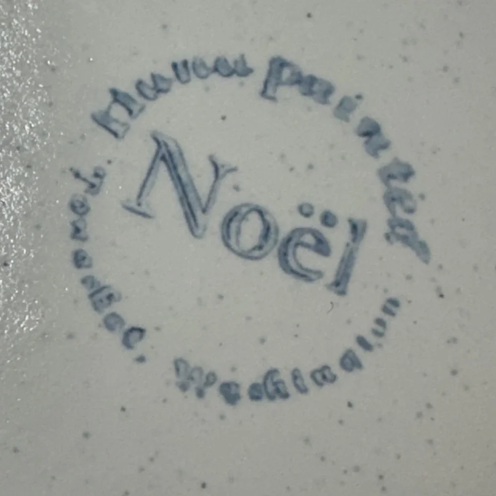 Vintage Pottery Pie Dish Noel Hand Painted Scalloped Stoneware Country Farmhouse